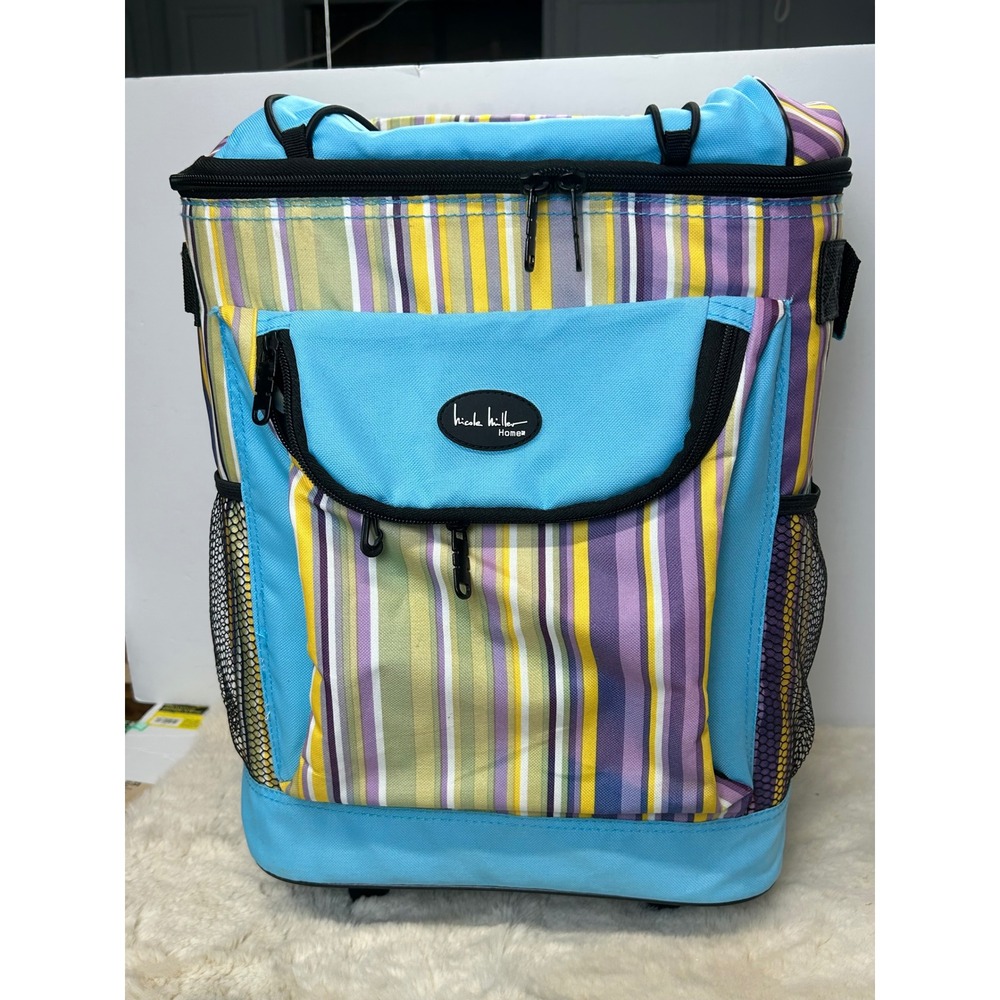 Nicole Miller Home Rolling Insulated Cooler Bag Striped Blue Yellow Purple